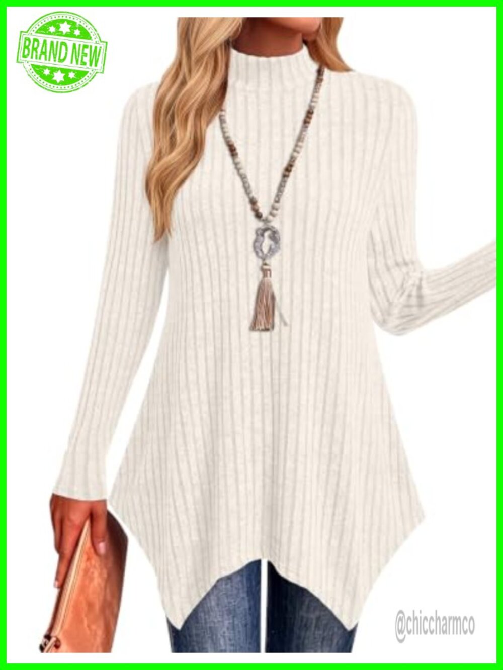 Womens Mock Turtleneck Tunic Sweater Long Sleeve Asymmetrical Hem